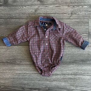 Ben Sherman Baby Boy Long Sleeve Bubble Onesie Button Up Plaid Chambray 6-9 M